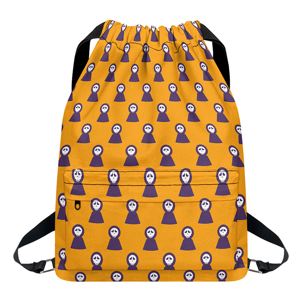 Halloween Grim Reaper Pattern Print Drawstring Backpack
