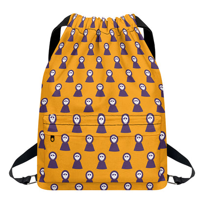 Halloween Grim Reaper Pattern Print Drawstring Backpack