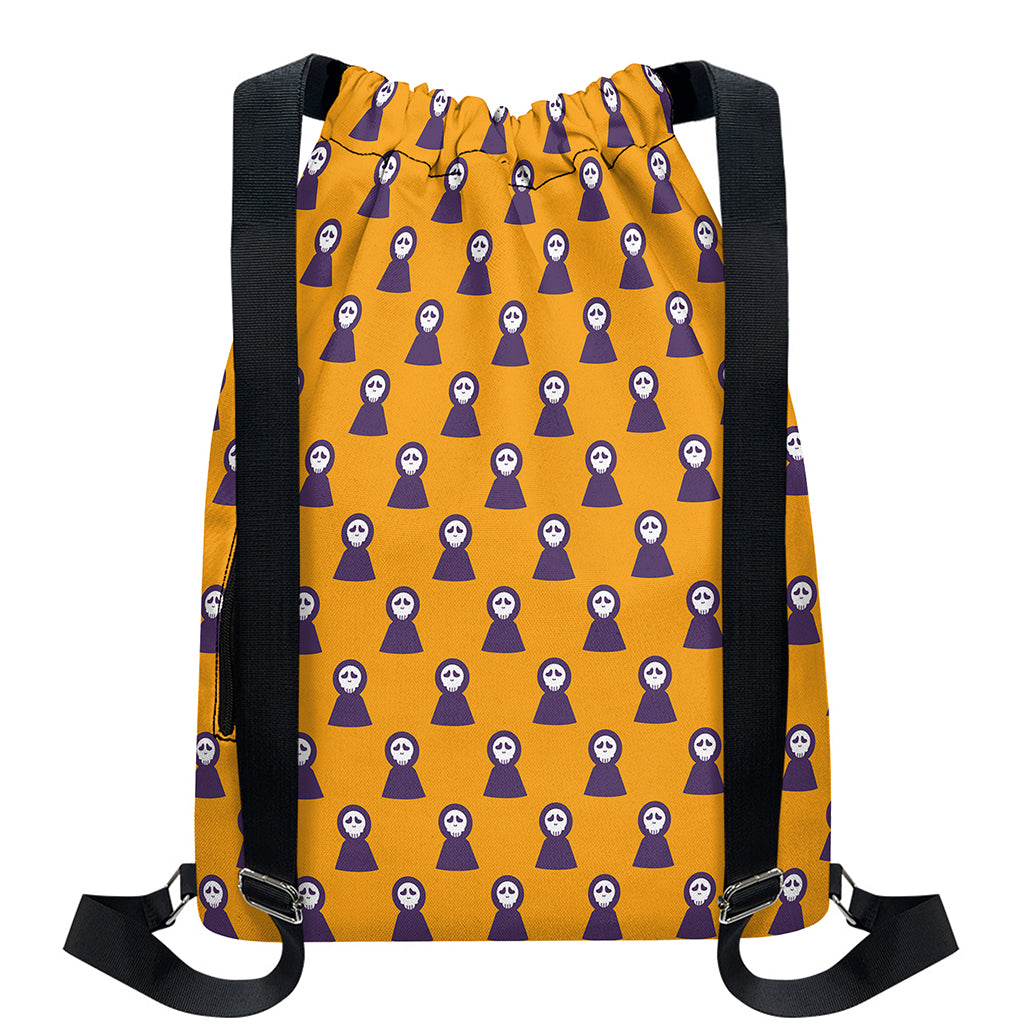 Halloween Grim Reaper Pattern Print Drawstring Backpack