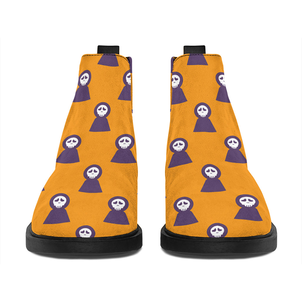 Halloween Grim Reaper Pattern Print Flat Ankle Boots
