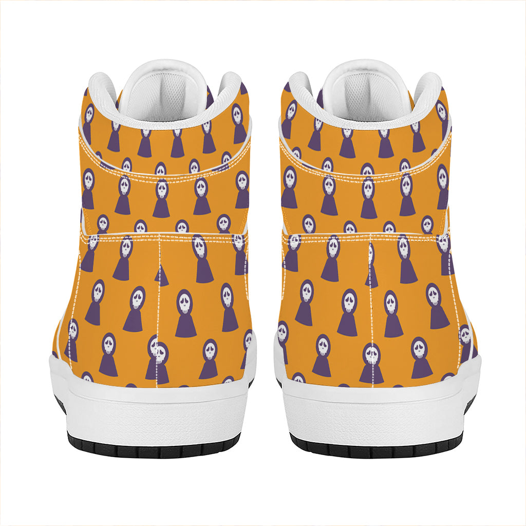 Halloween Grim Reaper Pattern Print High Top Leather Sneakers