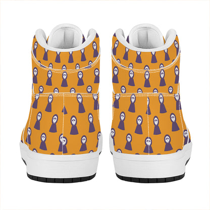 Halloween Grim Reaper Pattern Print High Top Leather Sneakers