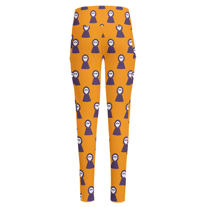 Halloween Grim Reaper Pattern Print High-Waisted Pocket Leggings