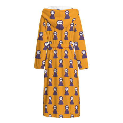 Halloween Grim Reaper Pattern Print Hooded Bathrobe