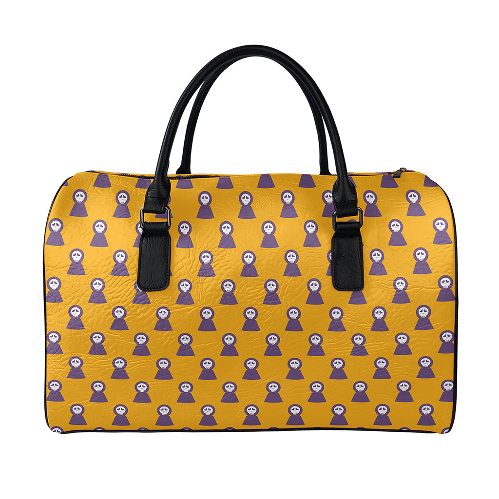 Halloween Grim Reaper Pattern Print Leather Duffle Bag