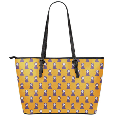 Halloween Grim Reaper Pattern Print Leather Tote Bag