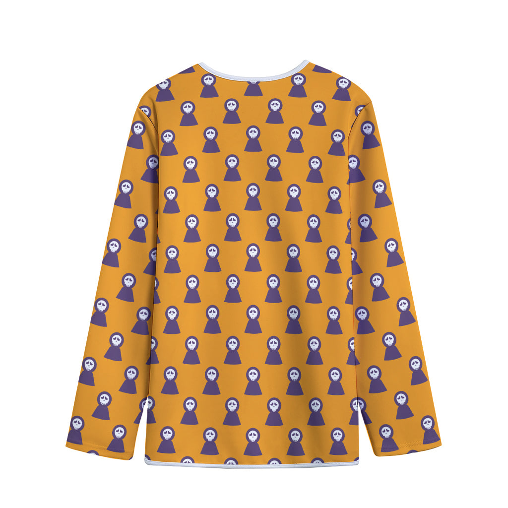 Halloween Grim Reaper Pattern Print Long Sleeve Short Coat