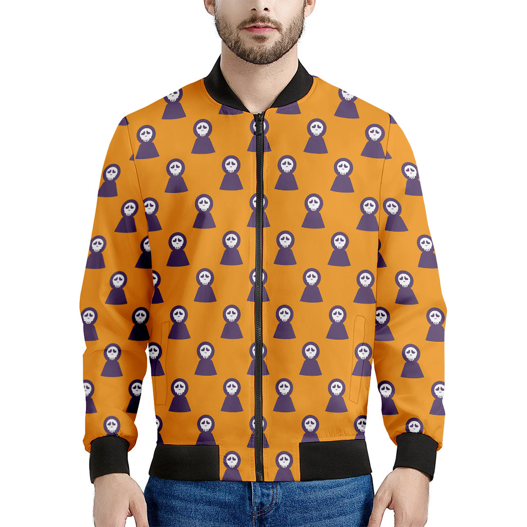 Halloween Grim Reaper Pattern Print Men's Bomber Jacket