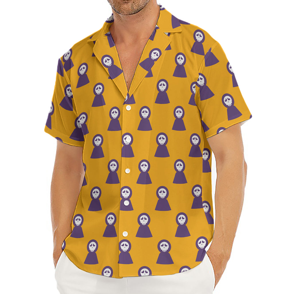 Halloween Grim Reaper Pattern Print Men's Deep V-Neck Shirt