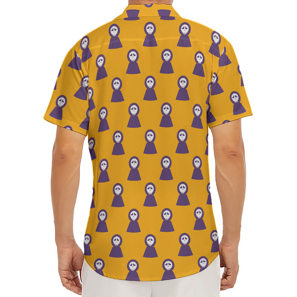 Halloween Grim Reaper Pattern Print Men's Deep V-Neck Shirt