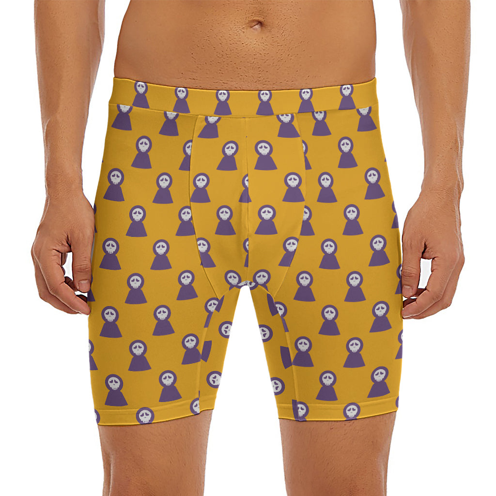 Halloween Grim Reaper Pattern Print Men's Long Boxer Briefs