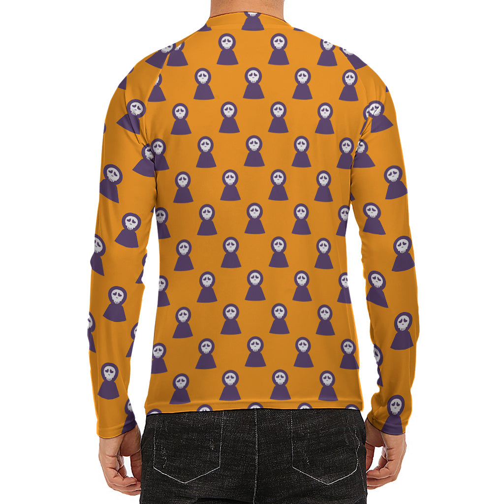 Halloween Grim Reaper Pattern Print Men's Long Sleeve Rash Guard
