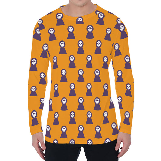 Halloween Grim Reaper Pattern Print Men's Long Sleeve T-Shirt