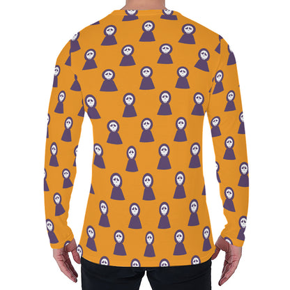 Halloween Grim Reaper Pattern Print Men's Long Sleeve T-Shirt