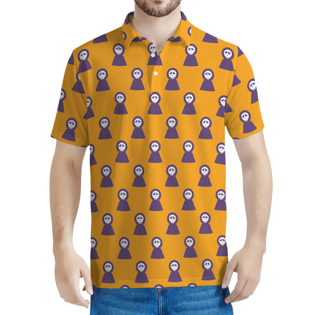 Halloween Grim Reaper Pattern Print Men's Polo Shirt