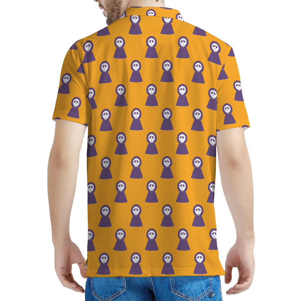 Halloween Grim Reaper Pattern Print Men's Polo Shirt