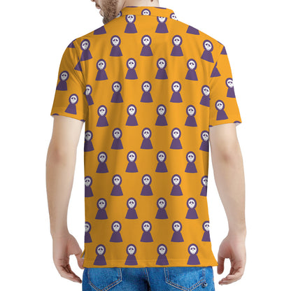 Halloween Grim Reaper Pattern Print Men's Polo Shirt
