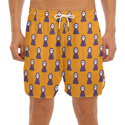 Halloween Grim Reaper Pattern Print Men's Split Running Shorts