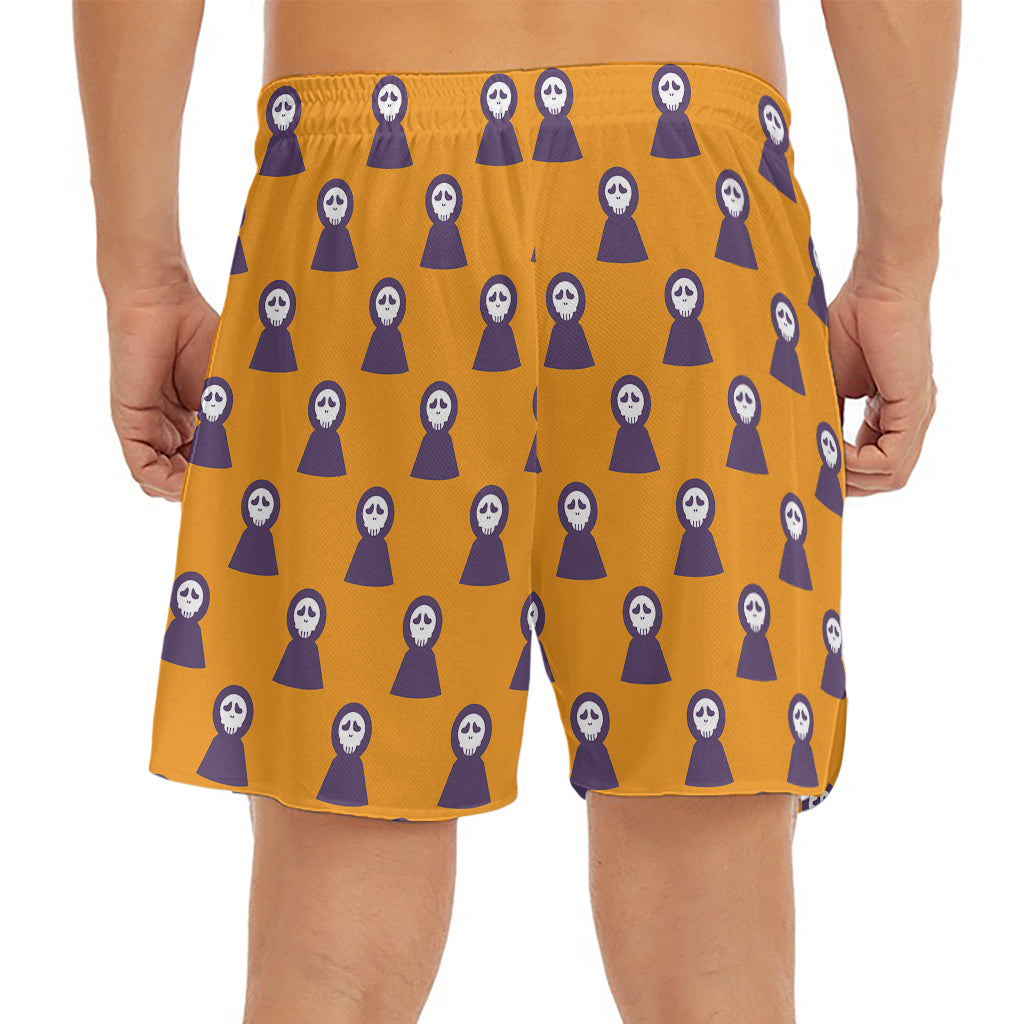 Halloween Grim Reaper Pattern Print Men's Split Running Shorts