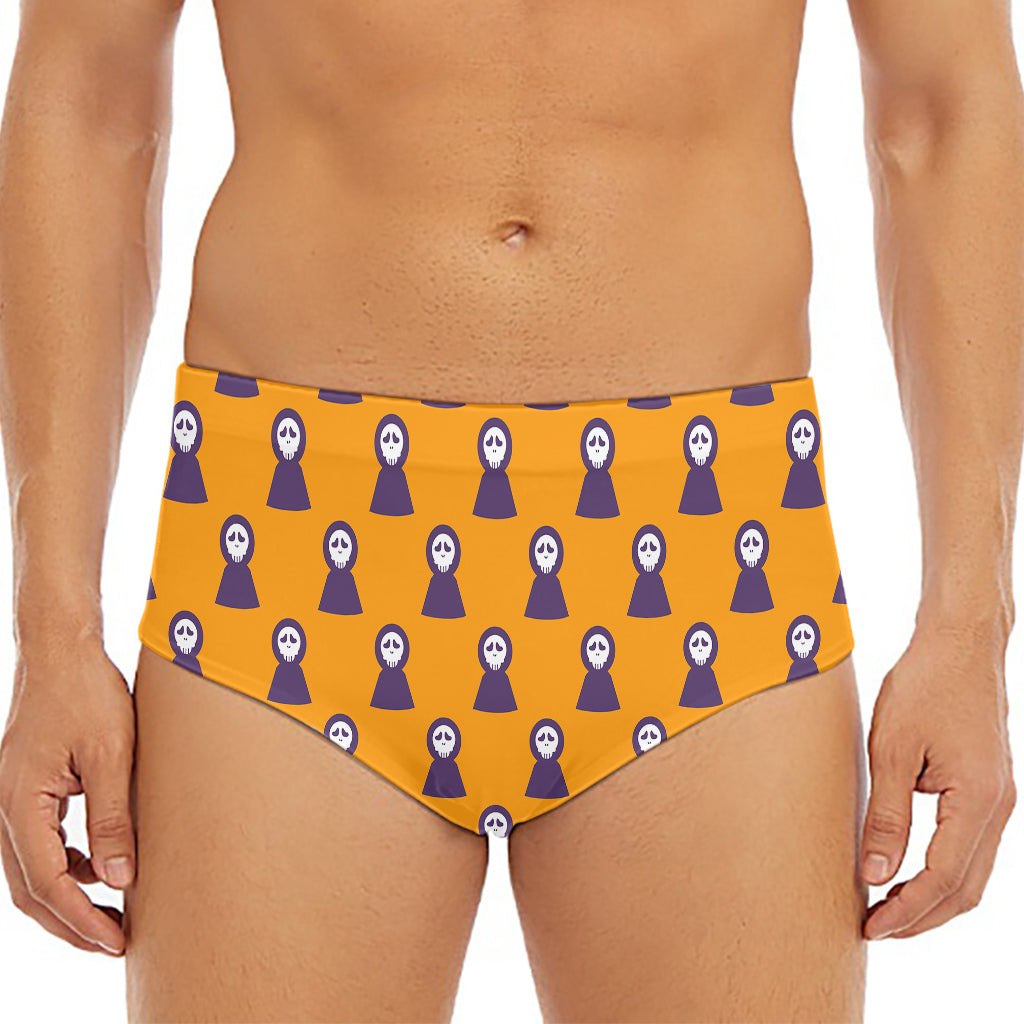 Halloween Grim Reaper Pattern Print Men's Triangle Swim Briefs