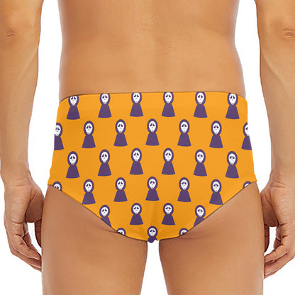 Halloween Grim Reaper Pattern Print Men's Triangle Swim Briefs