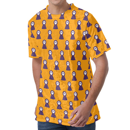 Halloween Grim Reaper Pattern Print Men's Velvet T-Shirt