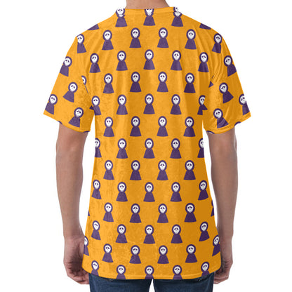 Halloween Grim Reaper Pattern Print Men's Velvet T-Shirt