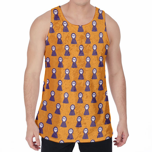 Halloween Grim Reaper Pattern Print Men's Velvet Tank Top