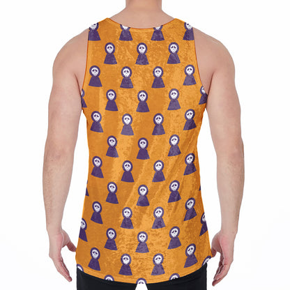 Halloween Grim Reaper Pattern Print Men's Velvet Tank Top
