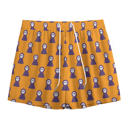 Halloween Grim Reaper Pattern Print Mesh Shorts