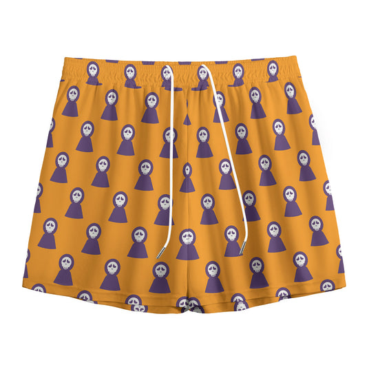 Halloween Grim Reaper Pattern Print Mesh Shorts