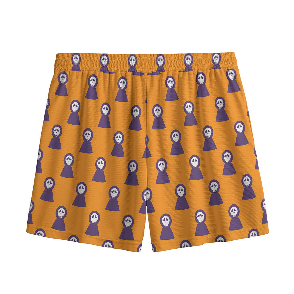Halloween Grim Reaper Pattern Print Mesh Shorts