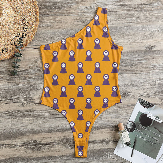 Halloween Grim Reaper Pattern Print One Shoulder Bodysuit