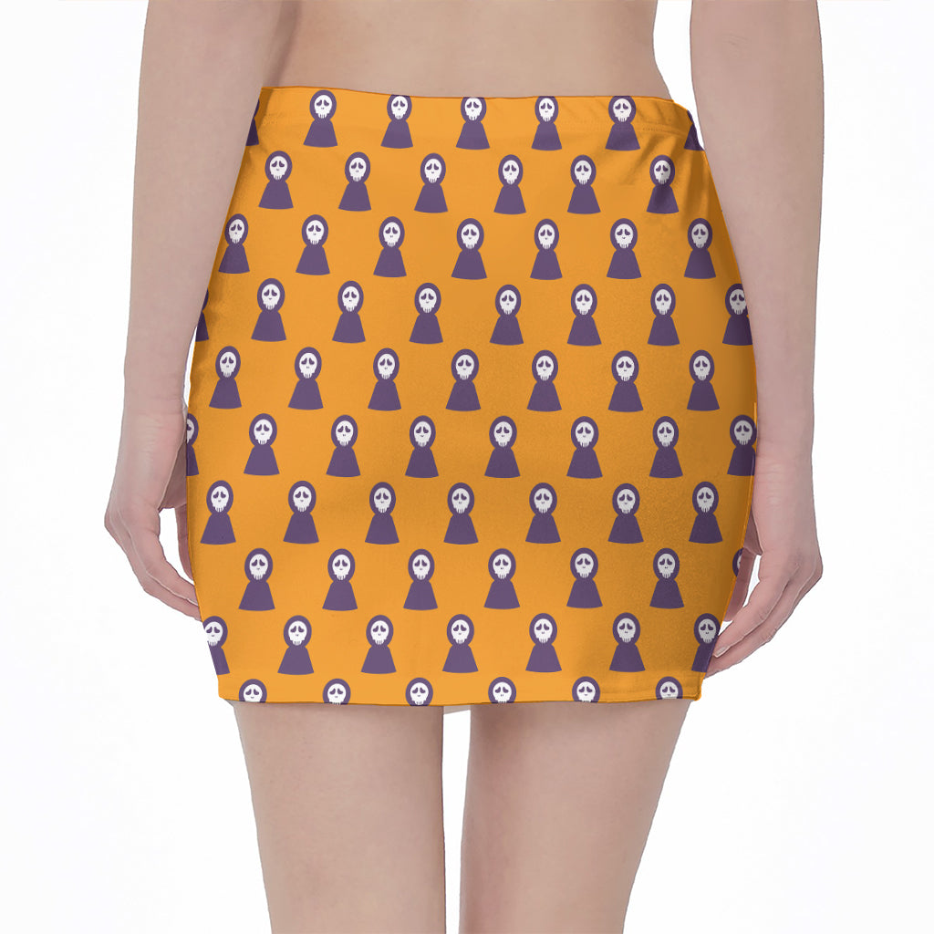 Halloween Grim Reaper Pattern Print Pencil Mini Skirt