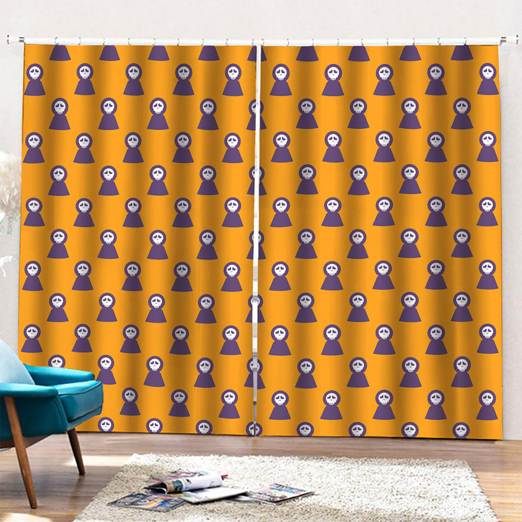 Halloween Grim Reaper Pattern Print Pencil Pleat Curtains