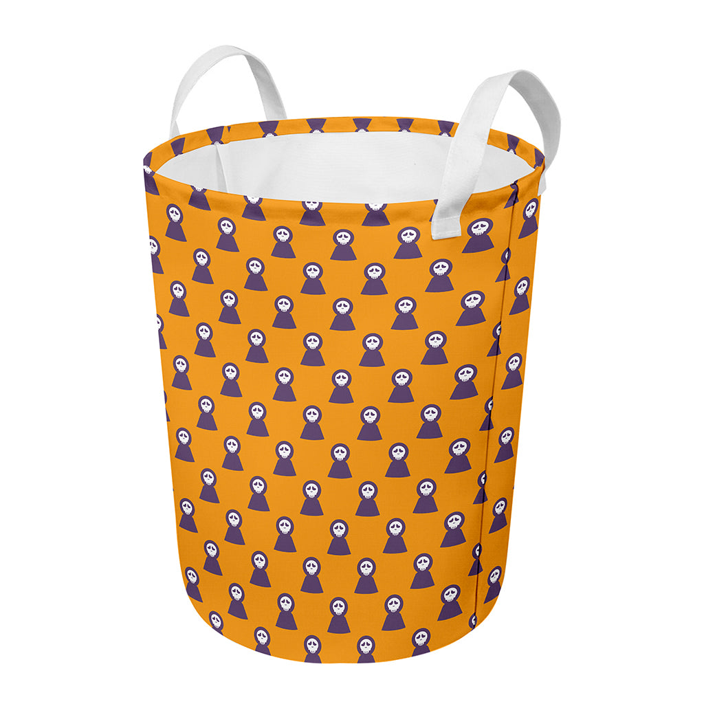 Halloween Grim Reaper Pattern Print Round Laundry Basket