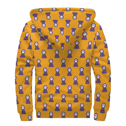 Halloween Grim Reaper Pattern Print Sherpa Lined Zip Up Hoodie