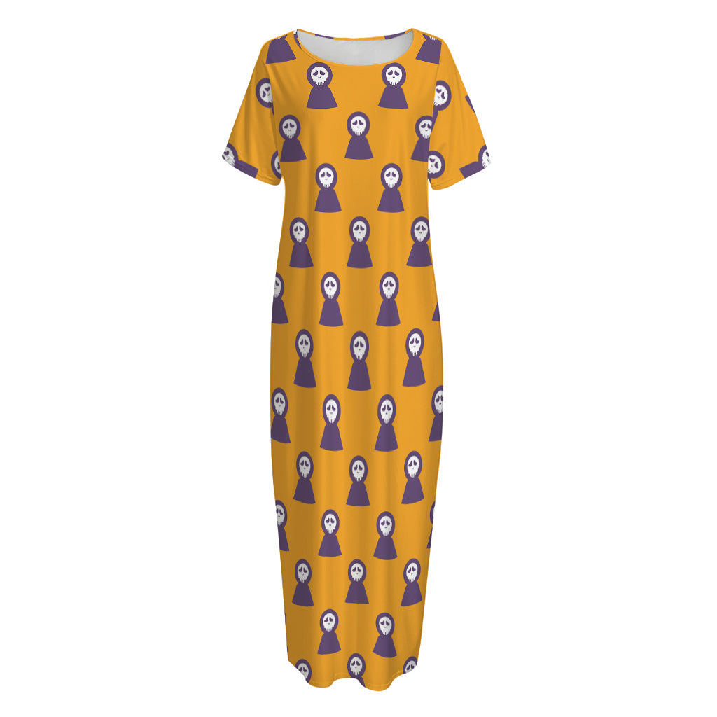 Halloween Grim Reaper Pattern Print Short Sleeve Long Nightdress