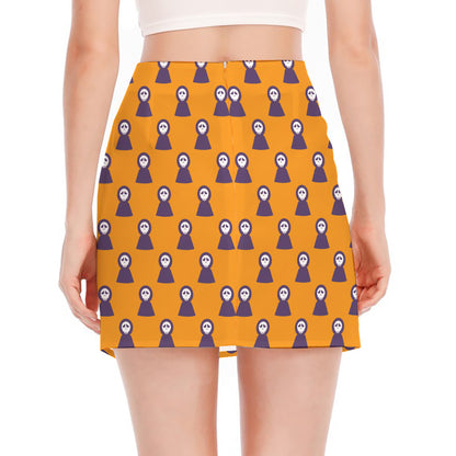 Halloween Grim Reaper Pattern Print Side Slit Mini Skirt