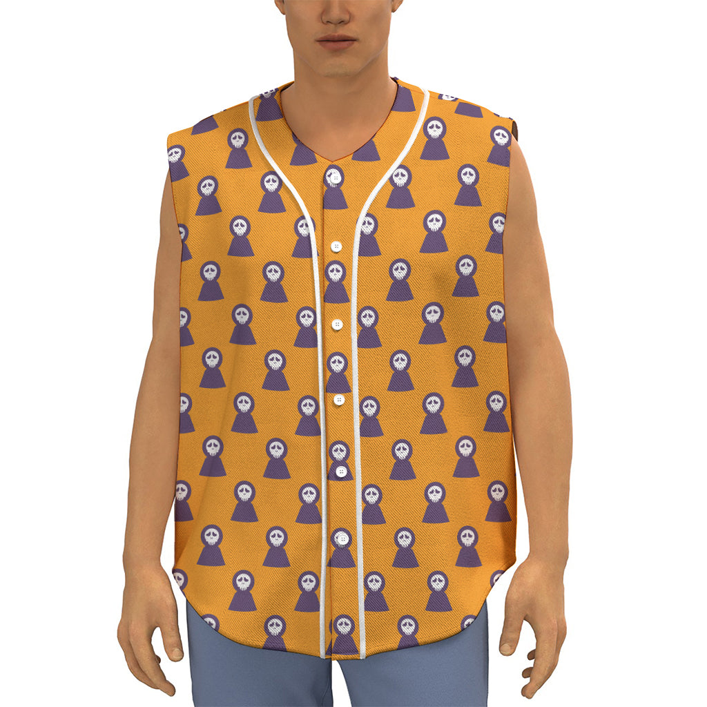 Halloween Grim Reaper Pattern Print Sleeveless Baseball Jersey