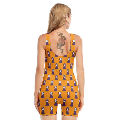 Halloween Grim Reaper Pattern Print Sleeveless One Piece Swimsuit