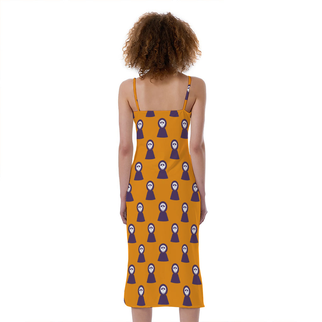 Halloween Grim Reaper Pattern Print Slim Fit Midi Cami Dress