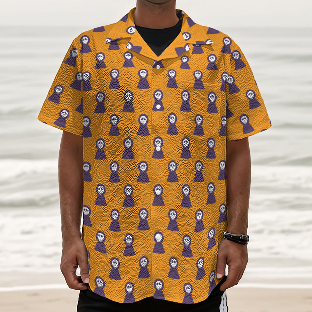 Halloween Grim Reaper Pattern Print Textured Short Sleeve Shirt