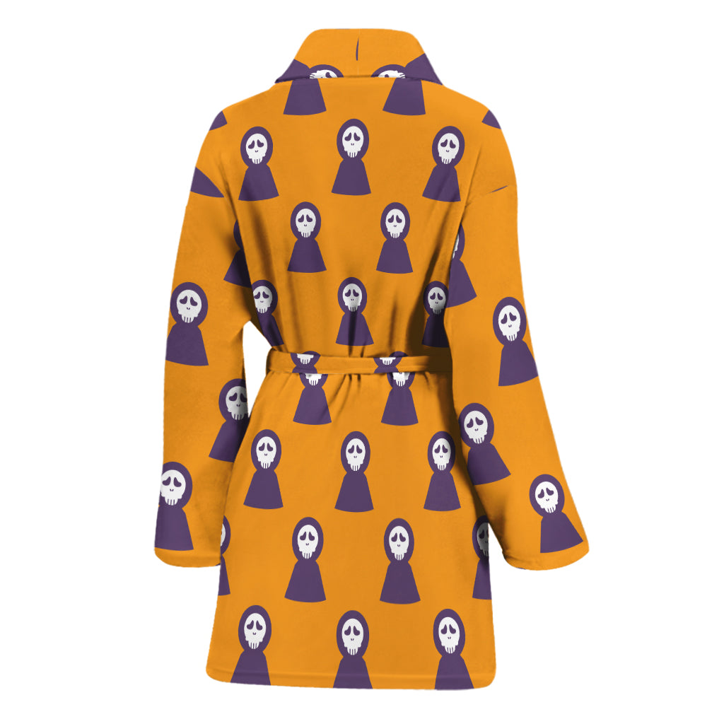 Halloween Grim Reaper Pattern Print Women's Bathrobe