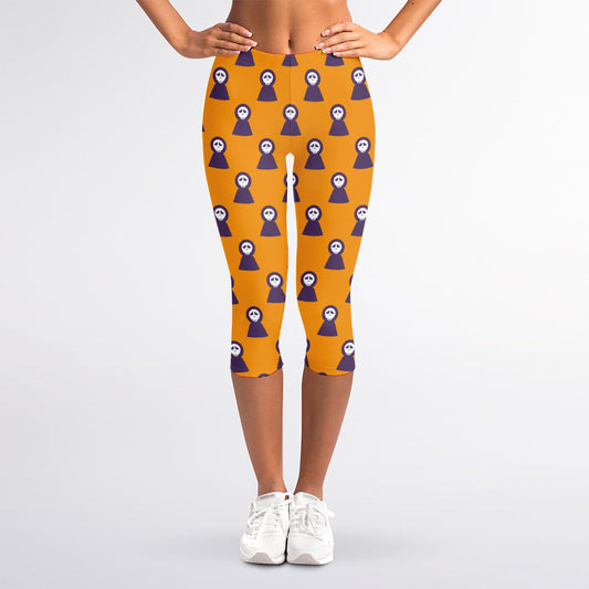 Halloween Grim Reaper Pattern Print Women's Capri Leggings