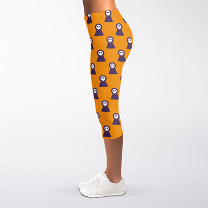Halloween Grim Reaper Pattern Print Women's Capri Leggings