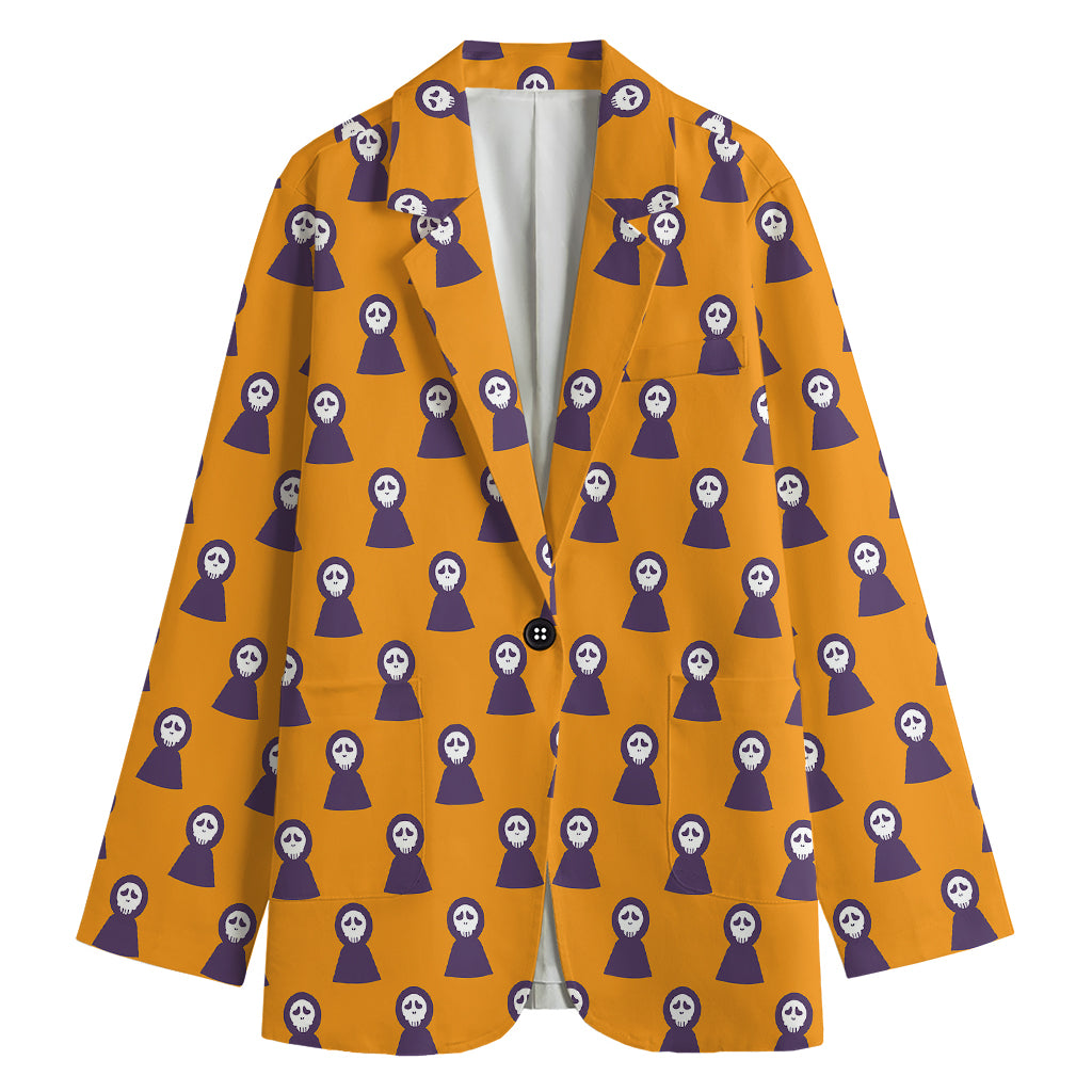 Halloween Grim Reaper Pattern Print Women's Cotton Blazer