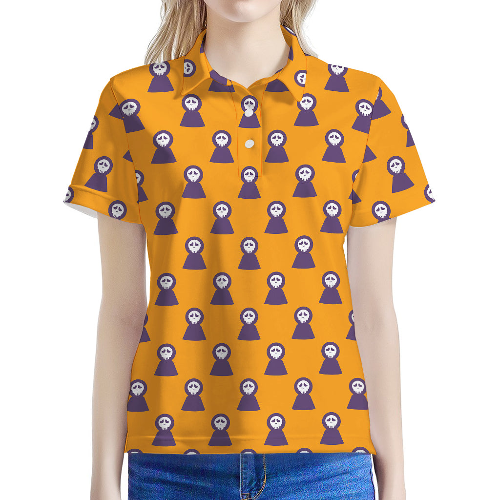 Halloween Grim Reaper Pattern Print Women's Polo Shirt