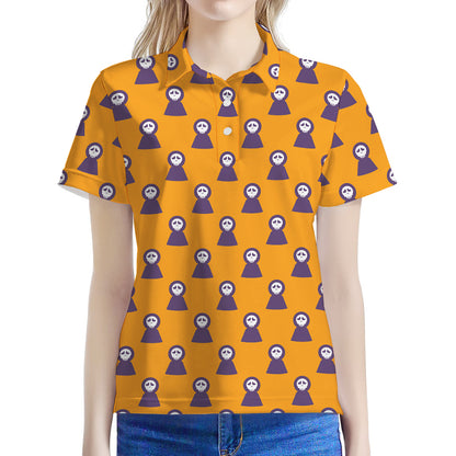 Halloween Grim Reaper Pattern Print Women's Polo Shirt
