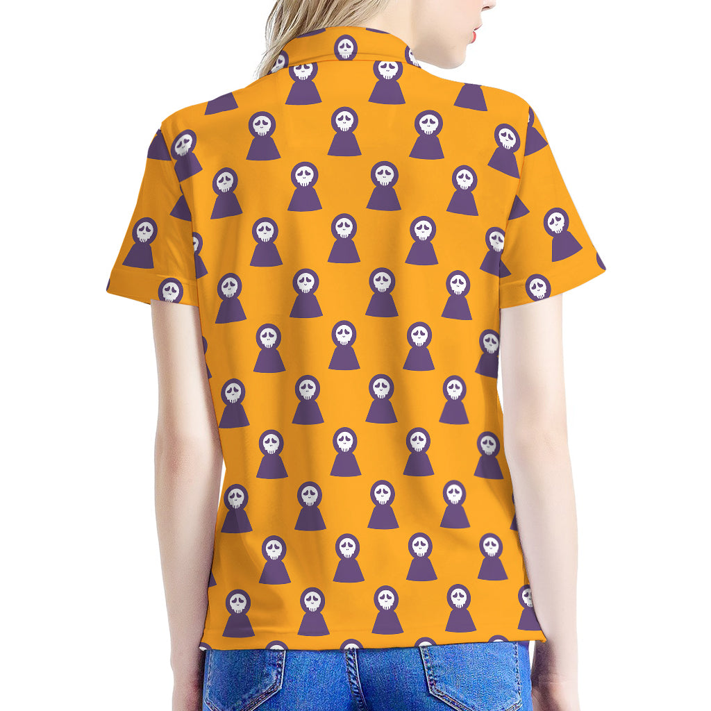 Halloween Grim Reaper Pattern Print Women's Polo Shirt